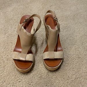 Coach Tan and Brown Wedge Sandals